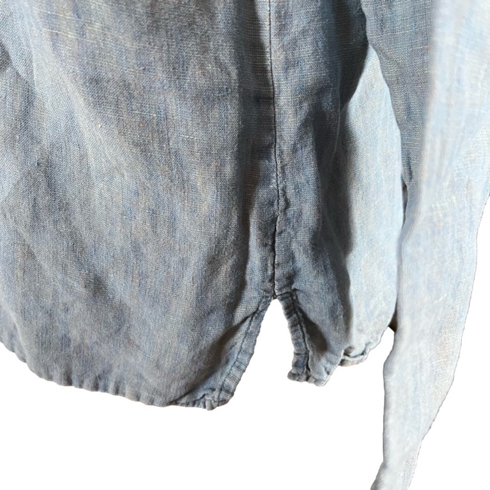 Flax Blue Tunic Minimalist 100% Linen Long Sleeves w/ Pintuck Detail Sz SP - Picture 4 of 11